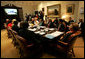 Mrs. Laura Bush leads a video teleconference Thursday, Dec. 18, 2008, with the Afghan Women Entrepreneurs in the Roosevelt Room of the White House. White House photo by Joyce N. Boghosian