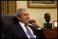President George W. Bush speaks to leaders of the 111th Congress Tuesday, Jan. 6, 2009, from the Oval Office of the White House during the traditional phone call to announce the start of the session. White House photo by Eric Draper