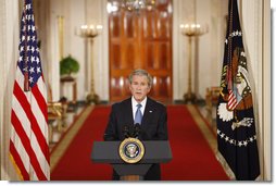 President George W. Bush delivers his farewell address to the nation Thursday evening, Jan. 15, 2009, from the East Room of the White House, thanking the American people for their support and trust. White House photo by Chris Greenberg