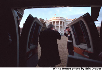  President Bush arrives at the White House aboard Marine One. White House photo by Eric Draper.