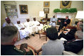 President George W. Bush meets with President Olusegun Obasanjo of Nigeria in the Oval Office May 11, 2001. President Bush and President Obasanjo discussed the need for peacekeeping training of African troops.
