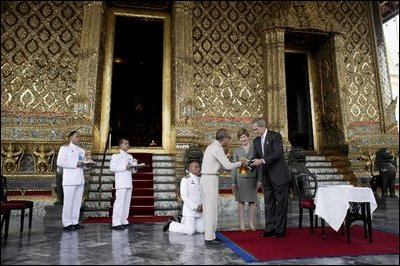 President George W. Bush and Laura Bush tour the Grand Palace in Bangkok, Thailand, Sunday, Oct. 19, 2003. 