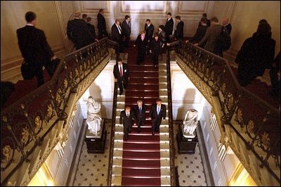 Guided by his host, President Putin, President Bush tours the gilded halls of the Hermitage museum in St. Petersburg May 25.