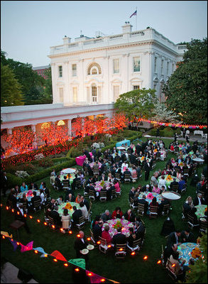 President George W. Bush and Laura Bush host a dinner filled with color and music to celebrate Cinco de Mayo in the Rose Garden Wednesday, May 4, 2005. “Cinco de Mayo commemorates a joyful moment in Mexican history. Tonight we're proud to celebrate that moment together,” said the President in his remarks. “The United States and Mexico are united by ties of family, faith in God, and a deep love for freedom.” 