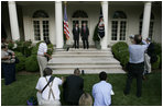 President George W. Bush and U.S. Supreme Court Justice nominee John G. Roberts, appear together Wednesday morning, July 20, 2005 for a joint statement to the media in the Rose Garden at the White House.