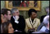 British Foreign Minister Jack Straw and National Security Advisor Dr. Condoleezza Rice listen to President George W. Bush and British Prime Minister Tony Blair during their joint press conference at Hillsborough Castle, near Belfast, Northern Ireland, Tuesday, April 8, 2003.