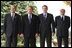 President George W. Bush poses with G8 leaders during the G8 Summit in Evian, France, Monday, June 2, 2003. From left, President Jacques Chirac of France, President Bush, Prime Minister Tony Blair of Great Britain and Prime Minister Silvio Berlusconi of Italy.