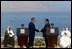  President George W. Bush and President Hosni Mubarak of Egypt after delivering statements on the progress of the Red Sea Summit in Sharm El Sheikh, Egypt June 3, 2003. On the far left sits Prince Abdullah Bin Abd Al Aziz of Saudi Arabia and on the far right sits King Hamad Bin Issa Al Khalifa of Bahrain.