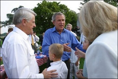 President George W. Bush greets guests at the Congressional Picnic on the South Lawn Wednesday, June 18, 2003.