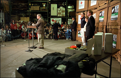 "There have been bake sales and there have been lemonade stands; and there are empty piggy banks and there have been all kinds of drives to raise money for the Afghan children," said President George W. Bush at the Church of the Brethren Warehouse New Windsor, Maryland Dec. 8. Children from across the country donated their efforts and dollars to buy clothing, toys, school and other supplies.