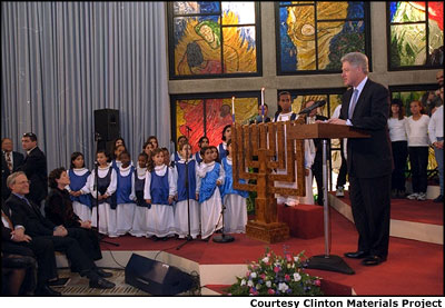 President Clinton gives remarks at a Menorah Lighting Ceremony. Courtesy Clinton Materials Project.