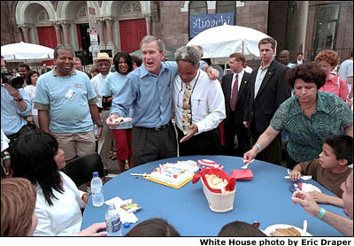 While Philadelphia celebrated the country's birthday in 2001, Mayor Street helped celebrate the President's birthday. The President celebrated his 55th birthday July 6. White House photo by Eric Draper