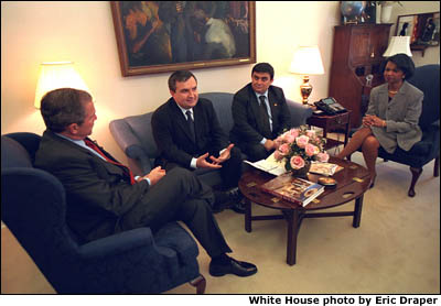 President Bush meets with Prime Minister Ilir Meta of Albania. White House photo by Eric Draper