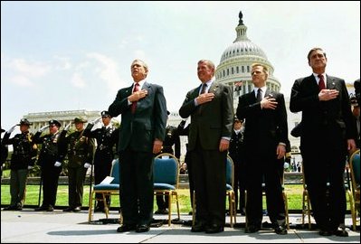 President George W. Bush attends the Annual Peace Officers' Memorial Service at the U.S. Capitol in Washington, D.C., Saturday, May 15, 2004. "Every year on this day, we pause to remember the sacrifice and faithful services of officers lost in the line of duty throughout our nation's history," said the President. 