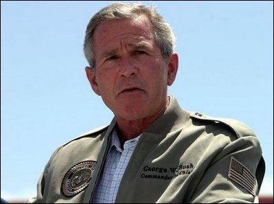 President George W. Bush makes remarks to military personnel and their families at Marine Air Corps Station Miramar near San Diego, CA on August 14, 2003.