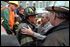 President George W. Bush embraces a firefighter at the site of the World Trade Center during his visit to New York Sept. 14. 