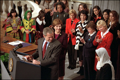President Bush signed the Afghan Women and Children Relief Act on December 12, 2001. "The bill I sign today extends and strengthens our efforts. The Afghan Women and Children Relief Act commits the United States to providing education and medical assistance to Afghan women and children, and to Afghan refugees in surrounding countries," said the President.