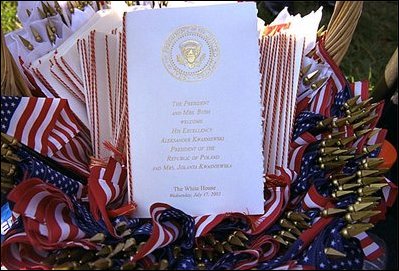 Embossed with raised gold letters, the official program for the State Arrival gives details of observed customs and the order of the ceremony.