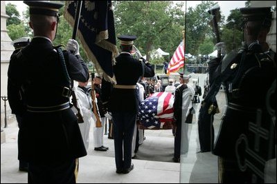 Former President Ronald Reagan's casket is carried out of the National Cathedral after the National Funeral Service in Washington, D.C., Friday, June 11, 2004. 