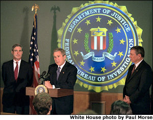 Photo of President Bush visiting the FBI