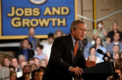 President George W. Bush delivers remarks on the economy in Fridley, Minn., June 19, 2003. 