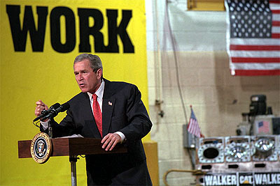 President Bush delivers remarks to employees of the Cecil Walker Machinery Company in Belle, W.Va., January 22, 2002. 