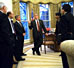 President George W. Bush meets with Vice President Dick Cheney, Press Secretary Ari Fleischer, Chief of Staff Andrew Card, National Security Advisor Condoleezza Rice and Counsel Al Gonzales in the Oval Office March 17, 2003.
