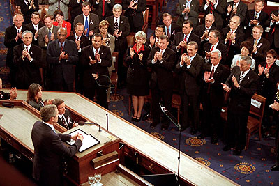 President Bush addresses a joint session of congress and the nation regarding the terrorist attacks on the United States September 20, 2001.
