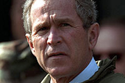 President Bush tours Camp Bonifas, an American military base in South Korea, February 2, 2001.