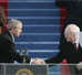 President George W. Bush shakes hands with Vice President Dick Cheney during the 55th Presidential Inauguration swearing-in ceremony at the U.S. Capitol, Washington, D.C., Thursday, Jan. 20, 2005. White House photo by Paul Morse