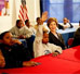 Laura Bush listens as boys participating in the Passport to Manhood program share ideas about respect and love during a visit to the Germantown Boys and Girls Club Tuesday, Feb. 3, 2005 in Philadelphia. Passport to Manhood promotes and teaches responsibility through a series of male club members ages 11-14. White House photo by Susan Sterner