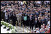 President George W. Bush joined from left by James J. Laychak, chairman of the Pentagon Memorial Fund, Inc., Chairman of the Joint Chiefs of Staff, Admiral Michael Mullen, U.S. Secretary of Defense Robert Gates, and former Secretary of Defense Donald Rumsfeld, stand during the playing of the National Anthem at the dedication ceremony of the 9/11 Pentagon Memorial Thursday, Sept. 11, 2008, at the Pentagon in Arlington, Va.