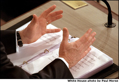  President Bush gestures during his address to Congress. White House photo by Paul Morse.