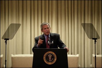 President George W. Bush continues rehearsing of his State of the Union speech in the Family Theater of the White House Jan. 20, 2004. 