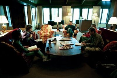 During a weekend meeting with his advisors at Camp David, President George W. Bush prepares his State of the Union speech Jan. 17, 2004. 