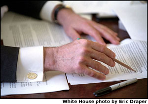 Photo of President Bush as he prepares for his State of the Union Address.