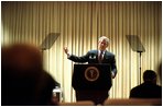 President Bush practices his address in the family theater of the White House Jan. 24, 2003.