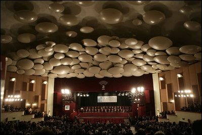 A wide view of the Teatro Auditorium in Mar del Plata, Argentina, as the opening ceremonies of the 2005 Summit of the Americas got under way Friday, Nov. 4, 2005.
