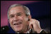 President George W. Bush reacts during a joint press availability with the President Martin Torrijos of Panama at Casa Amarilla in Panama City, Panama, Monday, Nov. 7, 2005. 