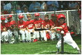 President Bush attends a Tee Ball on the South Lawn game between the Cardinals and the South Berkeley Little League Braves from Inwood, West Virginia, June 23, 2002.