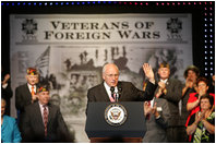 Vice President Dick Cheney is welcomed by members of the Veterans of Foreign Wars of the U.S., Monday, August 28, 2006, at the VFW's annual convention in Reno, Nevada. 