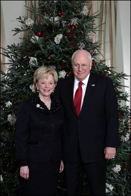 Vice President Dick Cheney and Mrs. Lynne Cheney pose for a holiday portrait in front of the Christmas tree at the Vice President's Residence at the U.S. Naval Observatory in Washington, D.C., Tuesday, December 12, 2006.