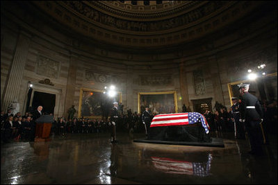 Vice President Dick Cheney delivers the eulogy for former President Gerald R. Ford during the State Funeral ceremony in the Rotunda of the U.S. Capitol, Saturday, December 30, 2006.