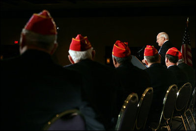 Members of the American Legion listen to Vice President Dick Cheney as he delivers remarks to the American Legion Washington Conference in Washington, Tuesday, February 28, 2006. During his address the Vice President commended those who have served in uniform and thanked veterans for defending the country and standing behind the military. 