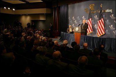 Vice President Dick Cheney remarks on the global war on terror during a speech at the Heritage Foundation in Washington, Wednesday January 4, 2006. 