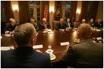 President George W. Bush and Vice President Dick Cheney attend a meeting with the members of the Joint Chiefs of Staff and the Combatant Commanders in the Cabinet Room, Monday January 9, 2006, at the White House. The Combatant Commanders are part of the Unified Command Plan responsible for the geographic military operations around the world.