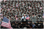 Vice President Dick Cheney addresses over 10,000 troops from the Army’s 3rd Infantry Division and the Georgia National Guard’s 48th Brigade Combat Team, Friday, July 21, 2006 at Fort Stewart, Ga. The Vice President thanked the soldiers for their service in Iraq during Operation Iraqi Freedom.