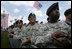 Soldiers applaud Vice President Dick Cheney as he delivers his remarks at a rally at Fort Stewart, Ga., Friday, July 21, 2006. During his address the Vice President recognized the Georgia National Guard’s 48th Brigade Combat Team who returned to Fort Stewart in May after serving one year in Iraq. While based in Baghdad the 48th Brigade Combat Team trained the Iraqi Security Force’s 4th Army Brigade.