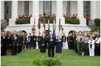 Vice President Dick Cheney and Lynne Cheney stand with former Prime Minister Margaret Thatcher of Great Britain for a moment of silence on the South Lawn September 11, 2006, to commemorate the fifth anniversary of the September 11th terrorist attacks. 