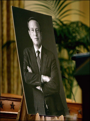 A photograph of Representative Guy A. Vander Jagt is seen Thursday, August 2, 2007 during a memorial service at the U.S. Capitol. Vander Jagt, a former Michigan congressman who died June 22, served in the U.S. House of Representatives from 1966 to 1993 and as chairman of the National Republican Congressional Committee for more than 15 years. Said Vice President Cheney, "Guy was a happy warrior for his principles and for his party. But he was comfortable on the other side of the aisle and he had friends of every stripe."